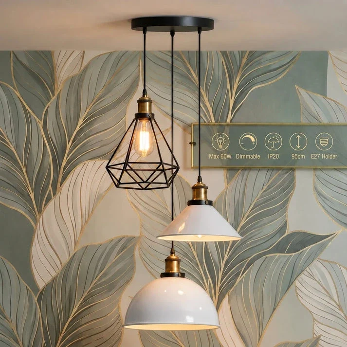 3 flammige Bistro Clusterleuchte – Vintage Industrie Hängelampe | E27 ~4170