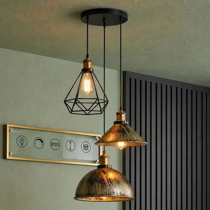 3 flammige Bistro Clusterleuchte – Vintage Industrie Hängelampe | E27 ~4170