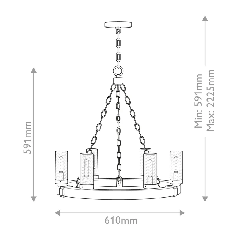 Außen-Kronleuchter Sawyer 6-flammig Holzoptik IP44