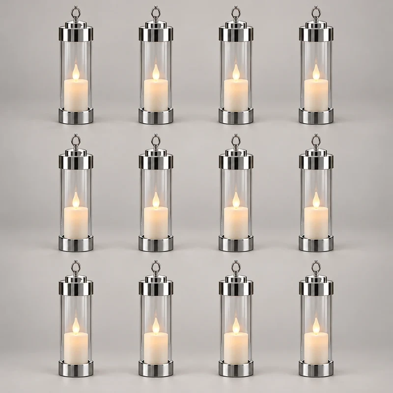 12x Grablicht "Elle" – Chrom & Klarglas – mit Stab
