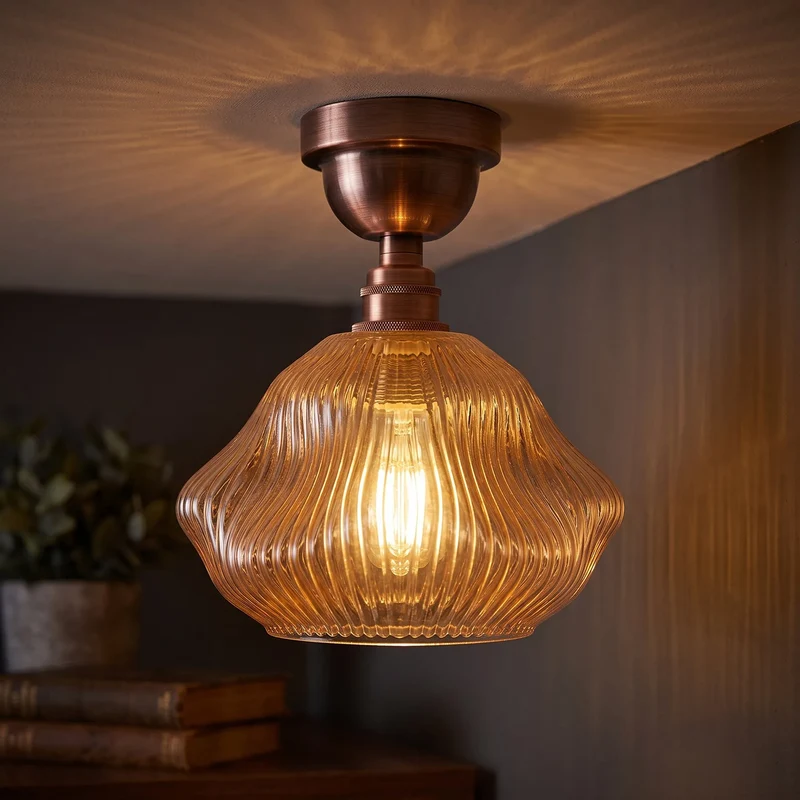 Vintage Braunglas halbbündige Deckenleuchte E27 Lampe~4042