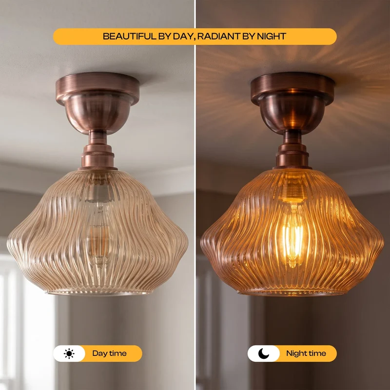 Vintage Braunglas halbbündige Deckenleuchte E27 Lampe~4042