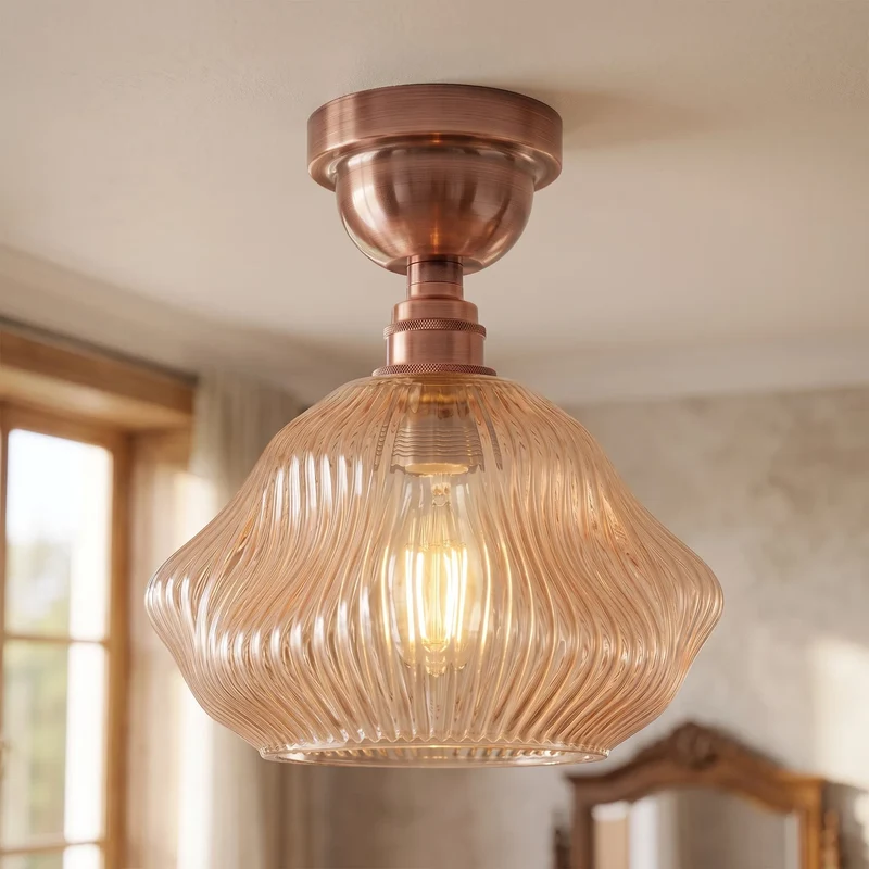 Vintage Braunglas halbbündige Deckenleuchte E27 Lampe~4042