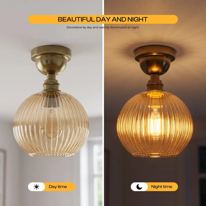 Vintage Braunglas halbbündige Deckenleuchte E27 Lampe~4042