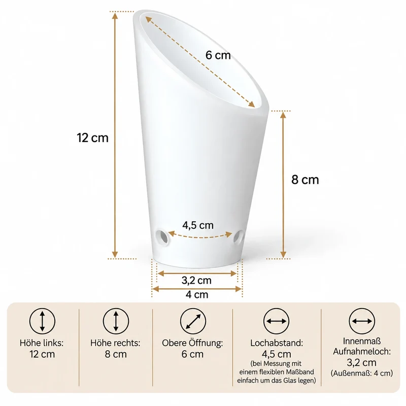 Lampenglas Ersatzglas weiß matt Kegel 3 Befestigungslöcher, 12 cm