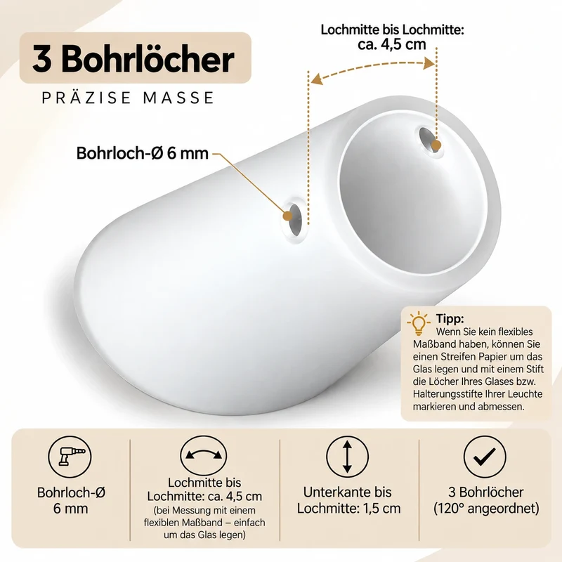 Lampenglas Ersatzglas weiß matt Kegel 3 Befestigungslöcher, 12 cm