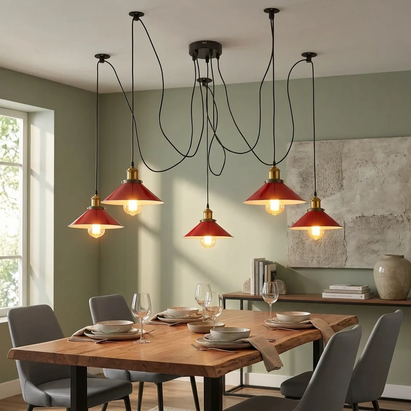 5 Wege Spinnen Deckenlampe rot | Vintage Kronleuchter Hängelampe E27~4050