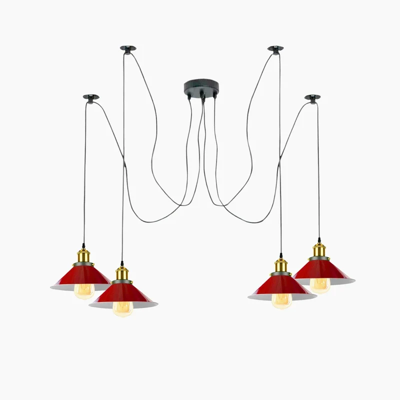 5 Wege Spinnen Deckenlampe rot | Vintage Kronleuchter Hängelampe E27~4050