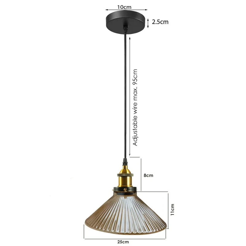 Geriffelte Glasleuchte – Vintage Industrie Pendelleuchte Küche | Ø25cm | E27 ~4096