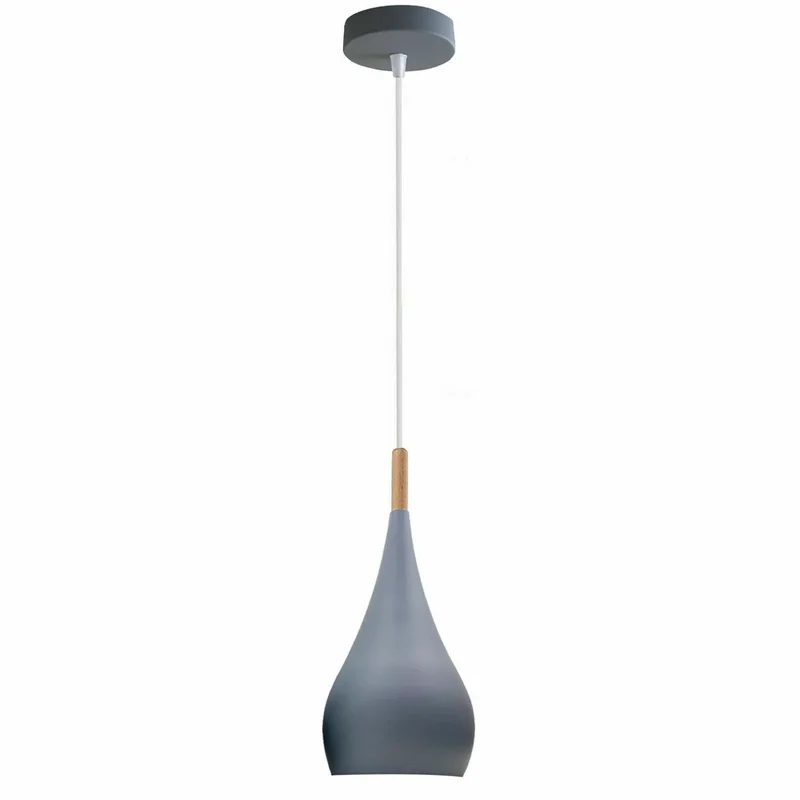 Skandi Pendelleuchte Metall Holz | Tropfenform Hängelampe für Esstisch Küche~4087