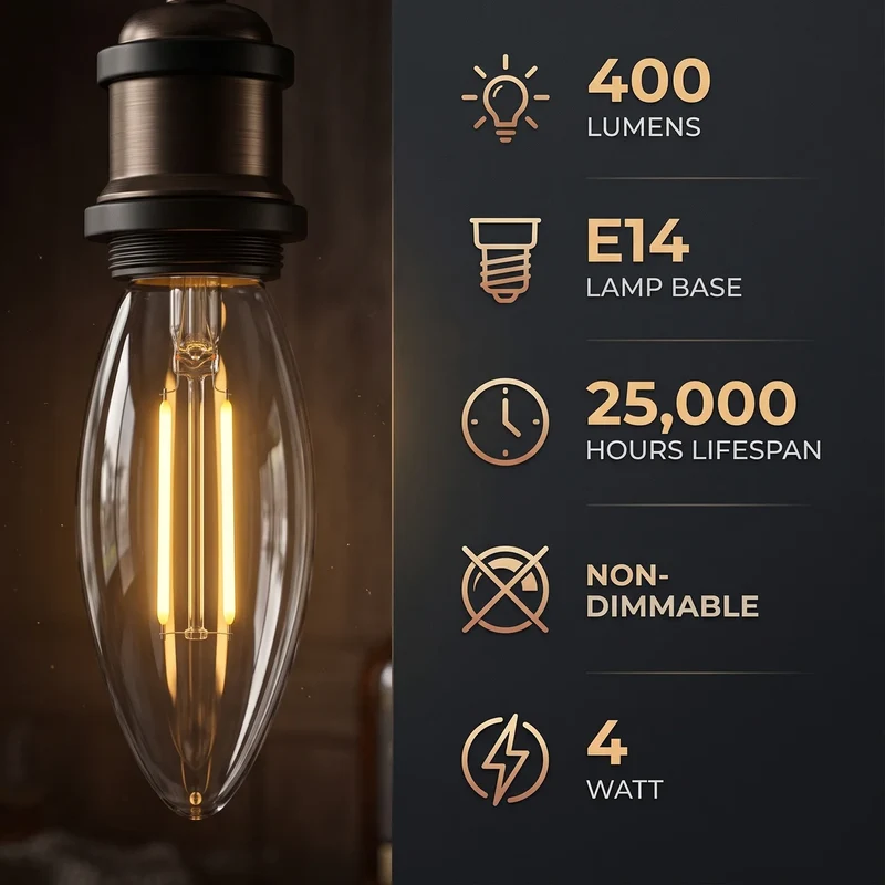 E14 LED Filament Kerzenglühbirne 4W – Bruchsicher & Warmweiß (2700K)~4168