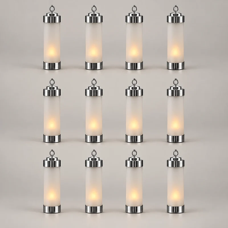 12x Grablicht "Elle" – Chrom & sandgestrahltes Glas – mit Stab