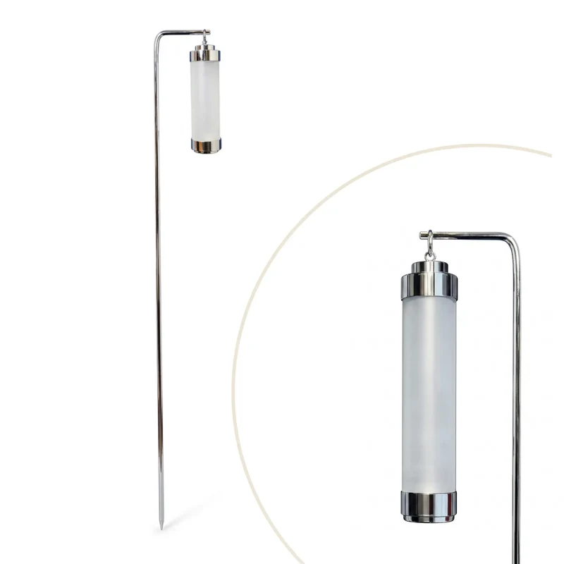 12x Grablicht "Elle" – Chrom & sandgestrahltes Glas – mit Stab