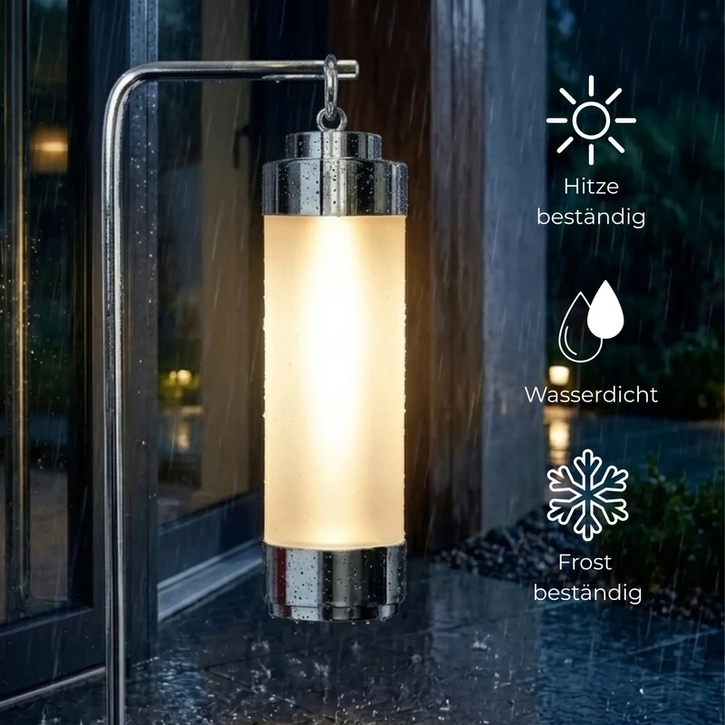 12x Grablicht "Elle" – Chrom & sandgestrahltes Glas – mit Stab