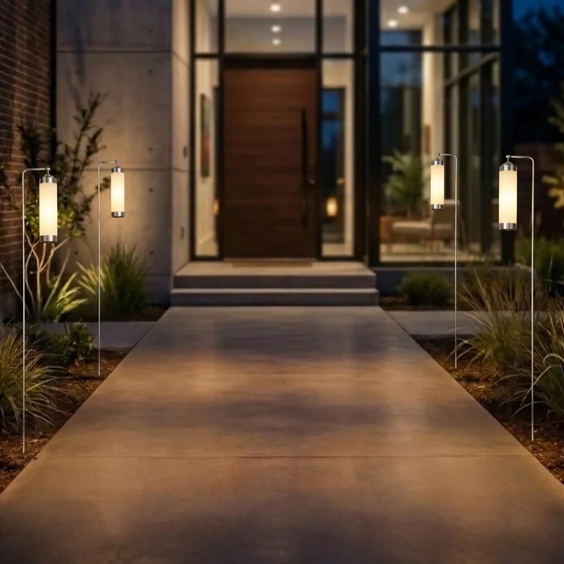 12x Grablicht "Elle" – Chrom & sandgestrahltes Glas – mit Stab