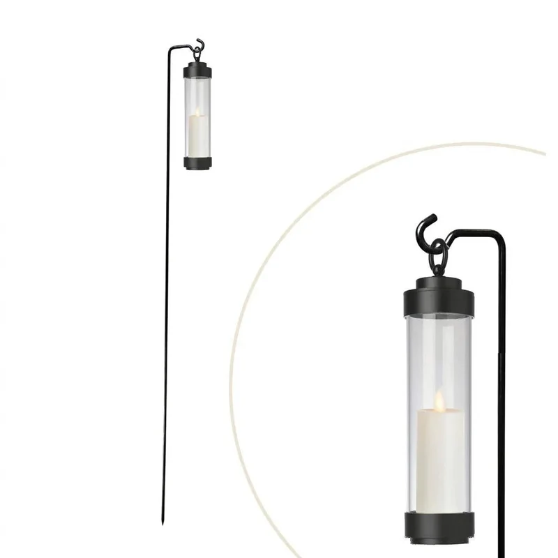 Gartenlaterne hängend – Sompex Elle – Schwarz & klares Glas – 130 cm Stab – für LED Kerzen