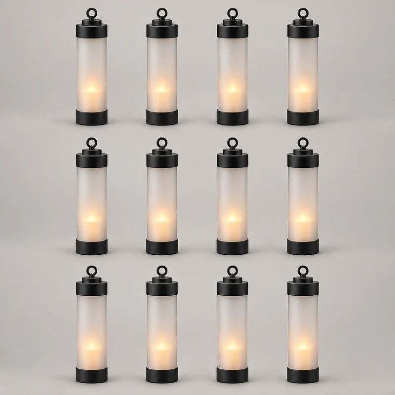 12x Grablicht "Elle" – Schwarz & sandgestrahltes Glas – mit Stab