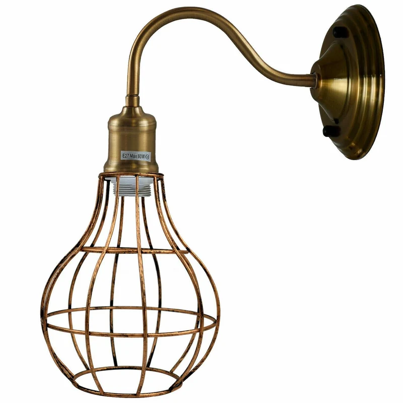 Vintage Wandleuchte Metall Käfig | Retro Schwanenhals Lampe Schwarz ~4074