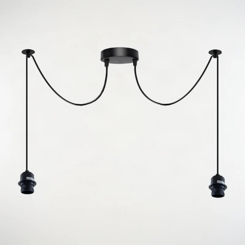 Pendelleuchte 2-flammig Schwarz E27 | 2m Kabel Decken ~4011