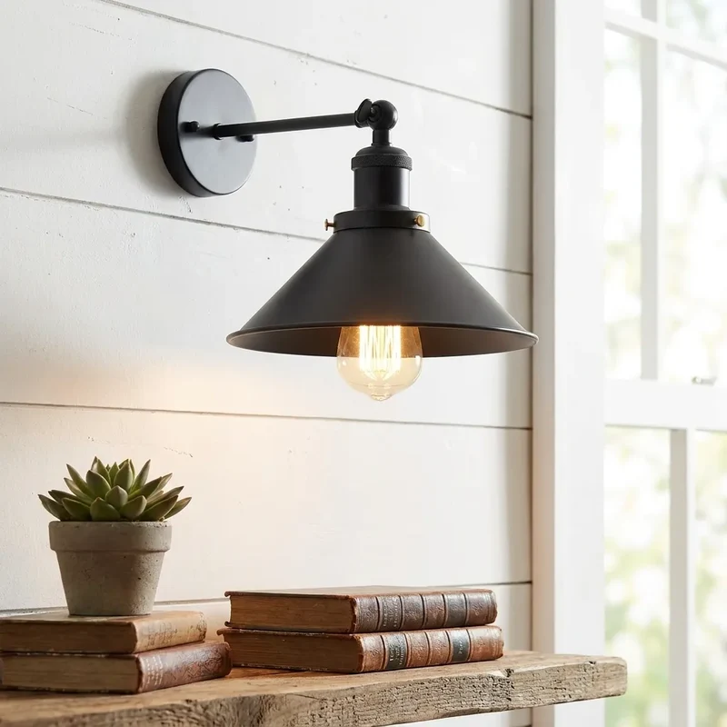 Schwarze Wandleuchte Trichter – Vintage Industrie Wandlampe Loft | Ø 22cm | E27 ~4167