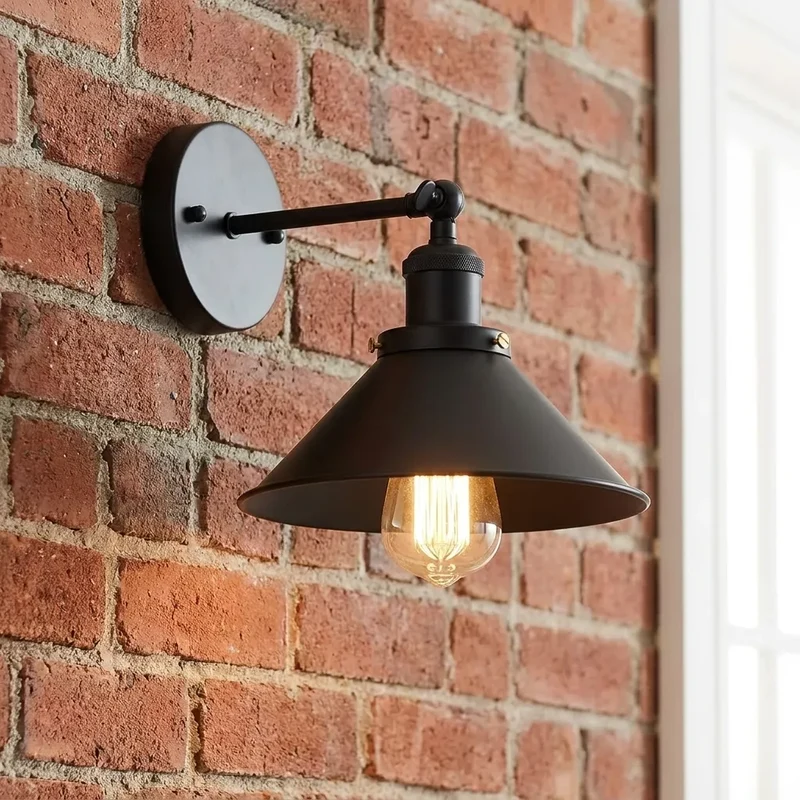 Schwarze Wandleuchte Trichter – Vintage Industrie Wandlampe Loft | Ø 22cm | E27 ~4167