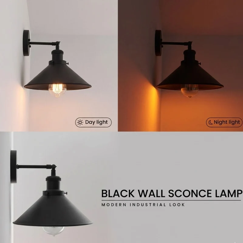 Schwarze Wandleuchte Trichter – Vintage Industrie Wandlampe Loft | Ø 22cm | E27 ~4167