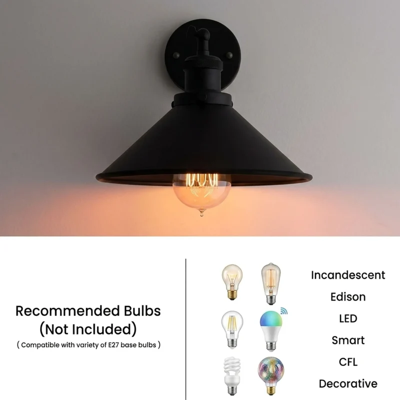 Schwarze Wandleuchte Trichter – Vintage Industrie Wandlampe Loft | Ø 22cm | E27 ~4167
