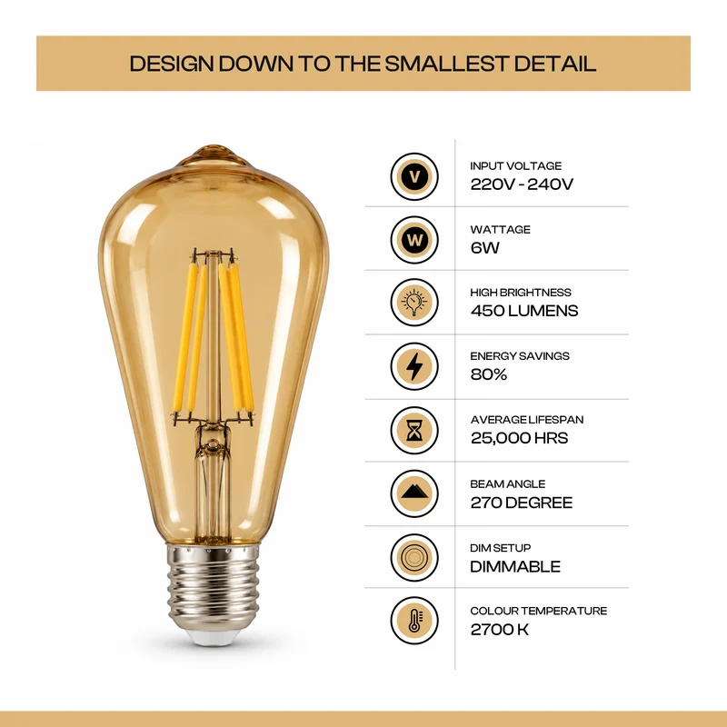 E27 LED Edison Birne 6W ST64 Dimmbare LED Glühbirne ~2551