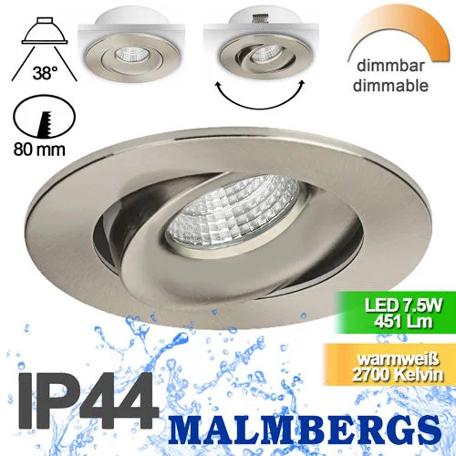 LED Einbauspot mit breitem Rahmen 80 mm MD-70 – 7,5W, dimmbar, IP44, satiniert, IP44