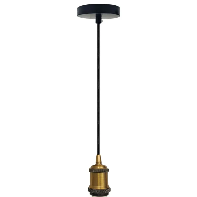 Pendelleuchte E27 Messing Gelb mit Schwarz 2m Kabel Halter ~3988
