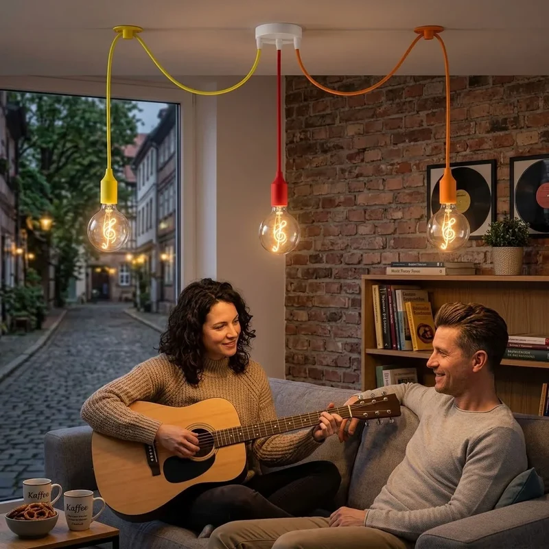 3-flammige Affenschaukel Pendelleuchte Bunt | E27 LED Notenschlüssel-Lampe ~4036