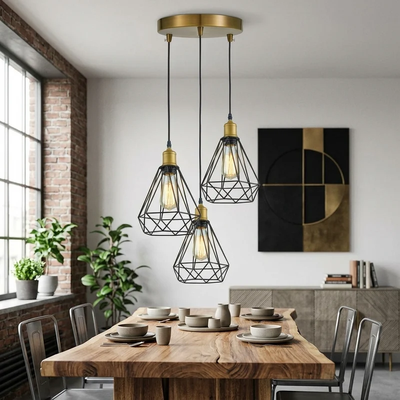 intage Käfigleuchte – Industrie Pendelleuchte Diamant Esstisch | E27 ~4072