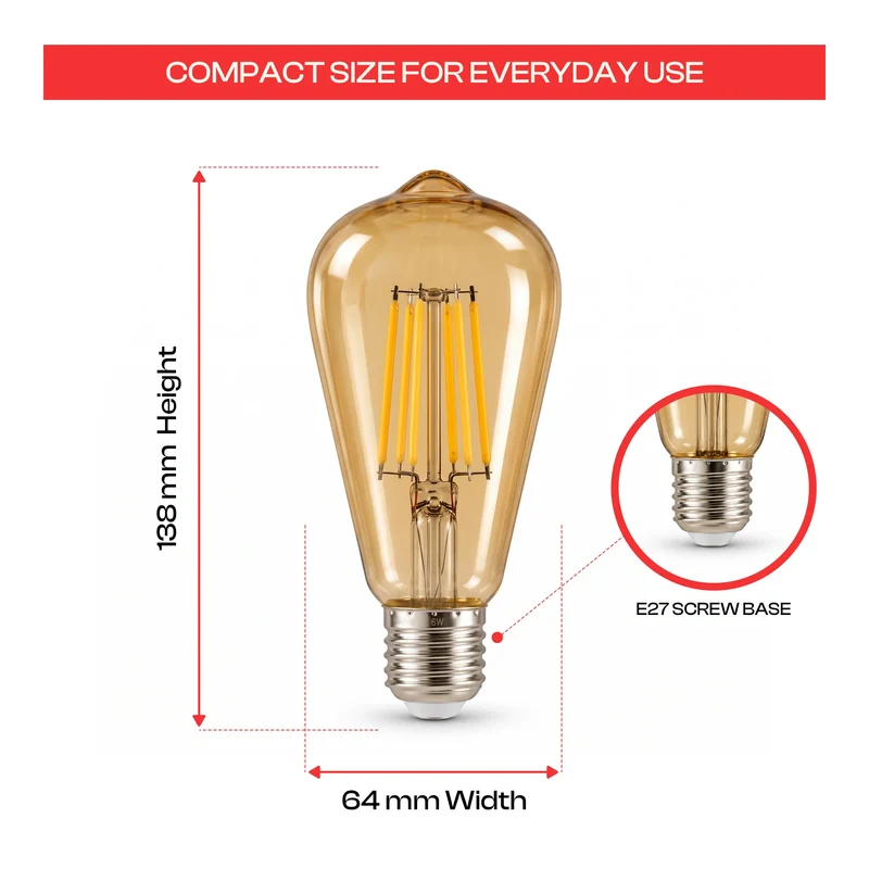 E27 LED Edison Birne 6W ST64 Dimmbare LED Glühbirne ~2551