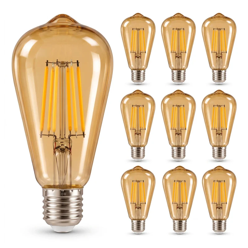 Dimmbare ST64 E27 6W LED Filament Lampe Energiesparend ~1889