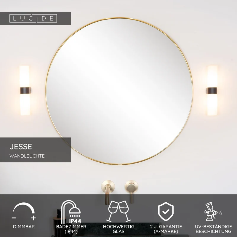 Badezimmer-Wandleuchte Jesse 2-flammig IP44 Glas Schwarz