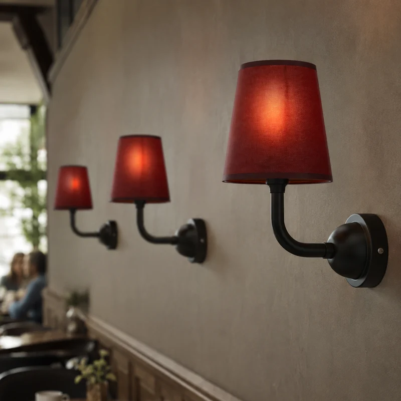 Wandleuchte Burgunderrot Stoff E27 | Nachttisch Wandlampe Vintage Rot ~4009