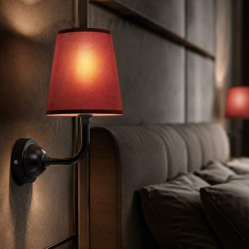 Wandleuchte Burgunderrot Stoff E27 | Nachttisch Wandlampe Vintage Rot ~4009