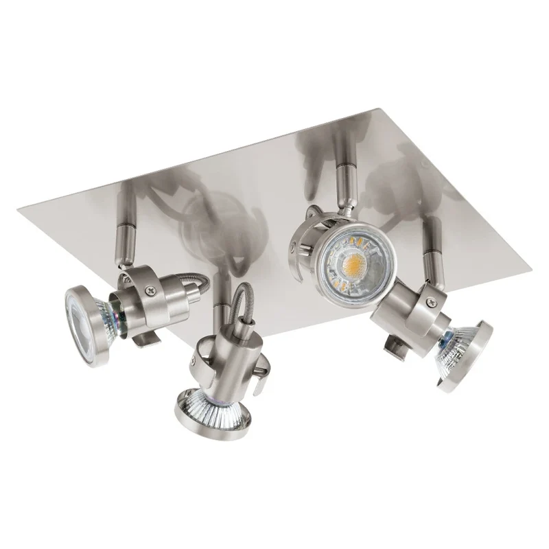 Deckenstrahler Industrie Design 4flg nickel-matt eckig inkl Gu10 LED - Tukon