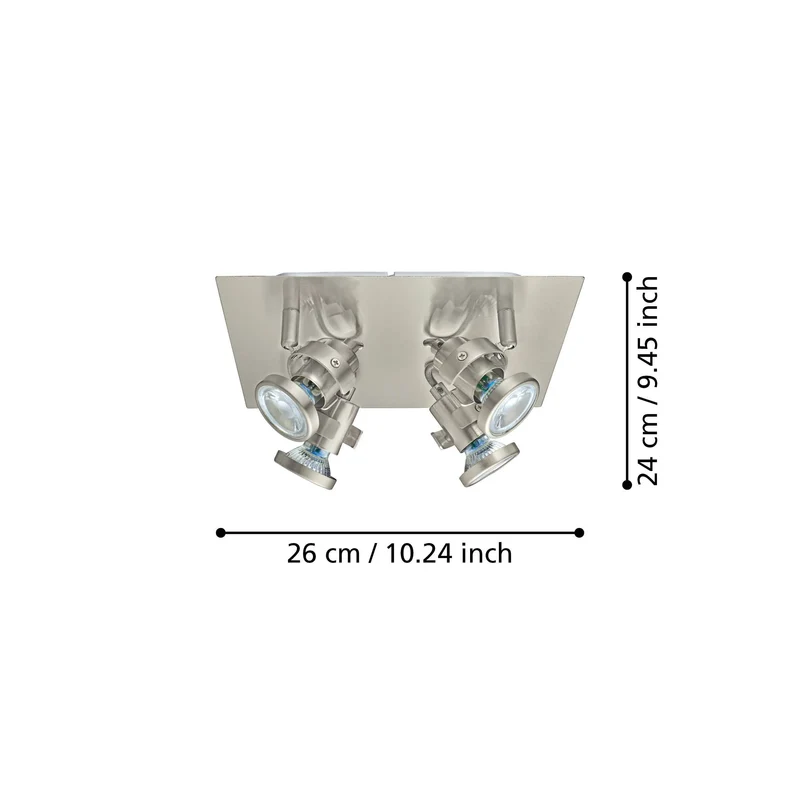 Deckenstrahler Industrie Design 4flg nickel-matt eckig inkl Gu10 LED - Tukon