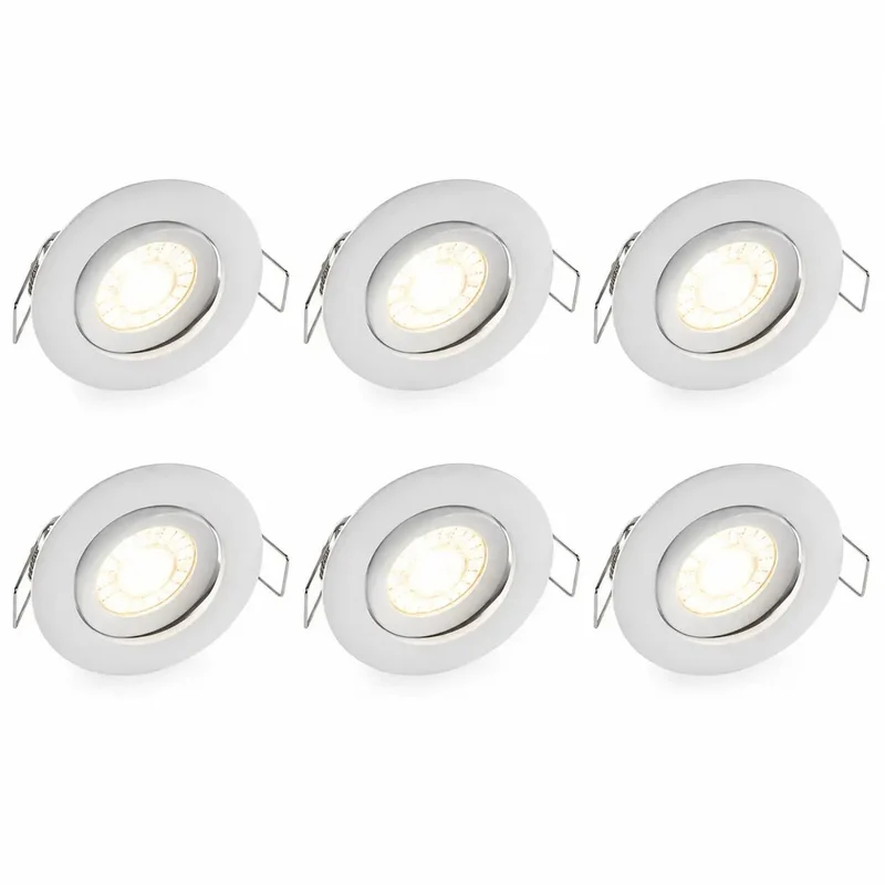 6er Set LED Einbaustrahler GU10 schwenkbar 70 mm weiß inkl. LED 4 W IP23