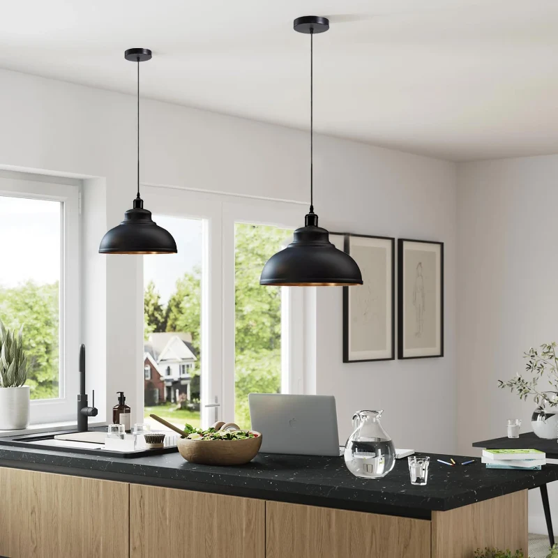Retro Pendelleuchte Schwarz & Gold E27 LEDSONE ~3878