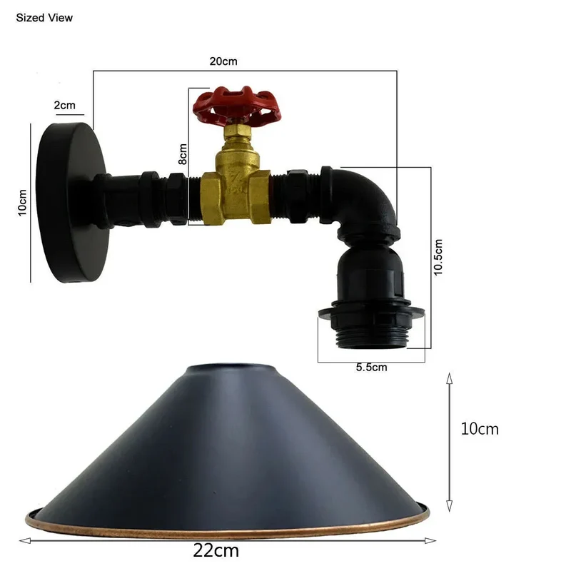 Wasserrohr Wandleuchte Steampunk Schwarz | Loft Bar Wandlampe Metall~3880