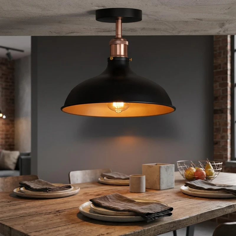 Vintage Werkstattlampe – Industrie Schwarz Deckenleuchte Bündig | Ø 36cm | E27 ~4001