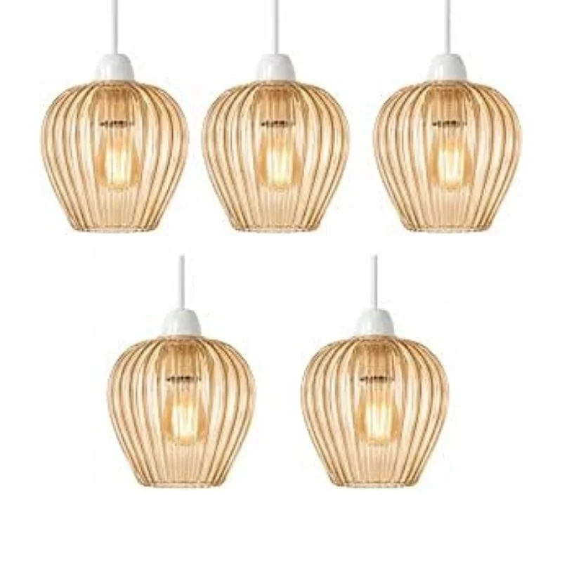 Gerippter Glas Lampenschirm Bernstein h-14cm E27 Pendelleuchte 1-5er~3962