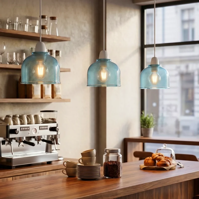 Gerippter Glas-Pendelleuchten-Lampenschirm 14 cm, E27~3895