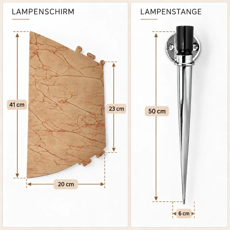 Wandfackel mit Stab Chrom & Lampenschirm hellbraun – E14, 58 cm RELCO DAMA S