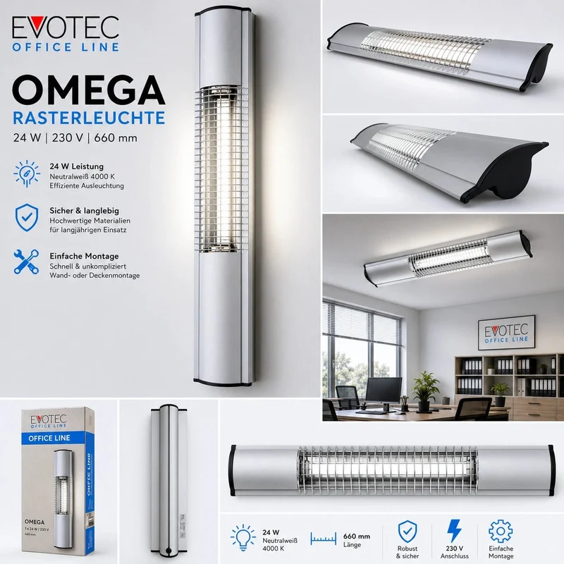 Rasterleuchte 66cm neutralweiß Omega 24W Büro Deckenlampe Anbauleuchte Arbeitsleuchte