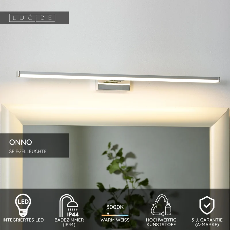 LED-Spiegelleuchte Onno IP44 3000K 60cm Chrom matt