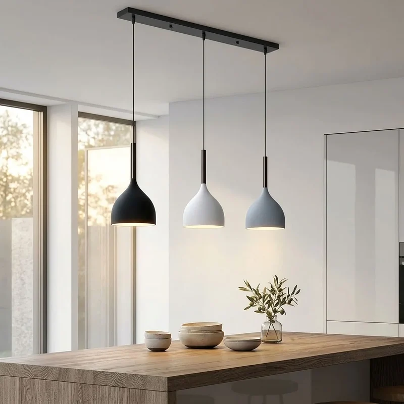 Matte 3-flammige Pendelleuchte Metall | Nordische Hängelampe Esstisch E27 ~3790