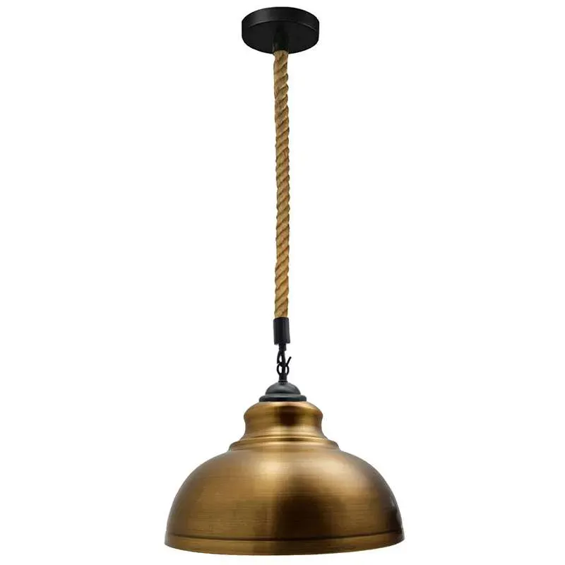 Industrial Hanfseil Hängeleuchte 2m | Vintage Metal Kuppelschirm E27 ~3827